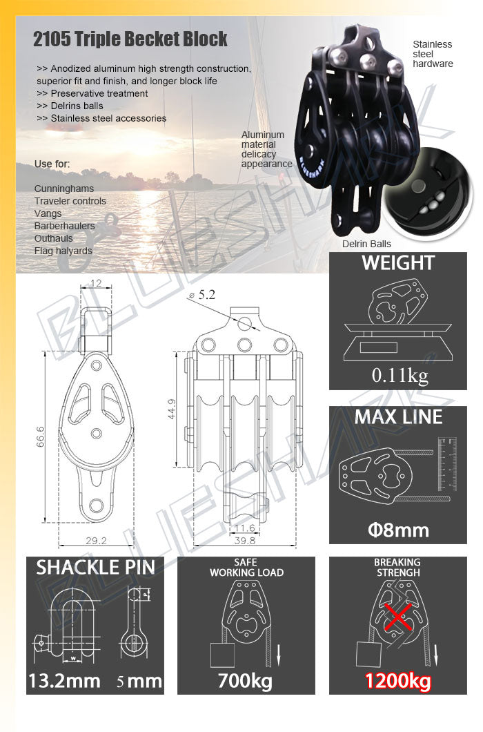Blueshark 28mm Triple Block with Becket