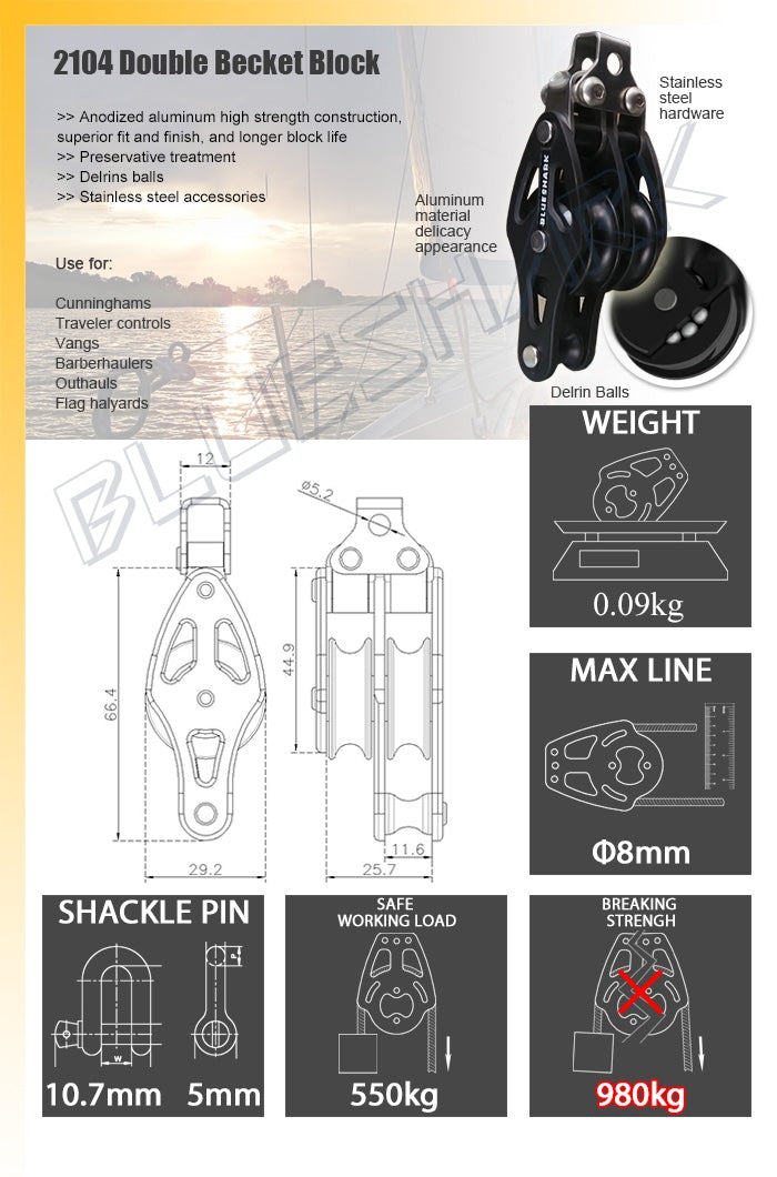 Blueshark 28mm Double Block with Becket