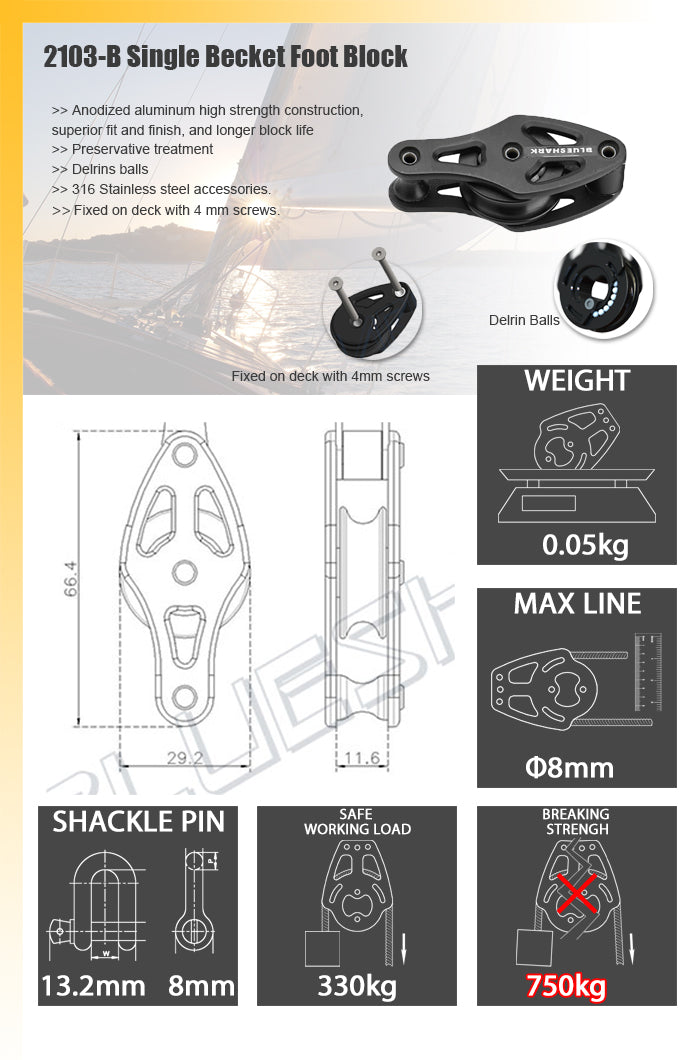 Blueshark 28mm Single Foot Block with Becket
