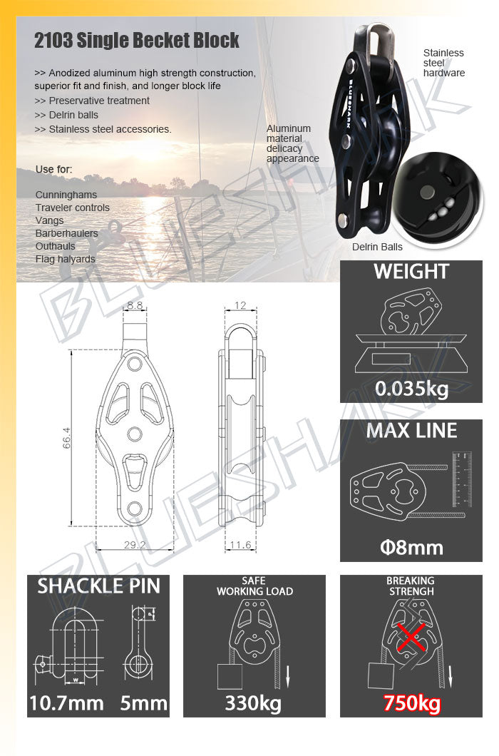Blueshark 28mm Single Block with Becket
