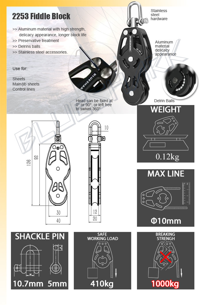 Blueshark 38mm Single Block with Fiddle