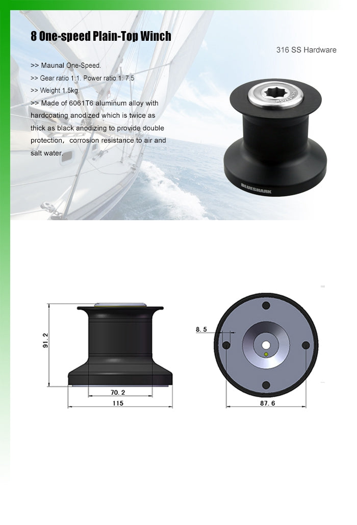 BlueShark 8 Plain Top One Speed Winch