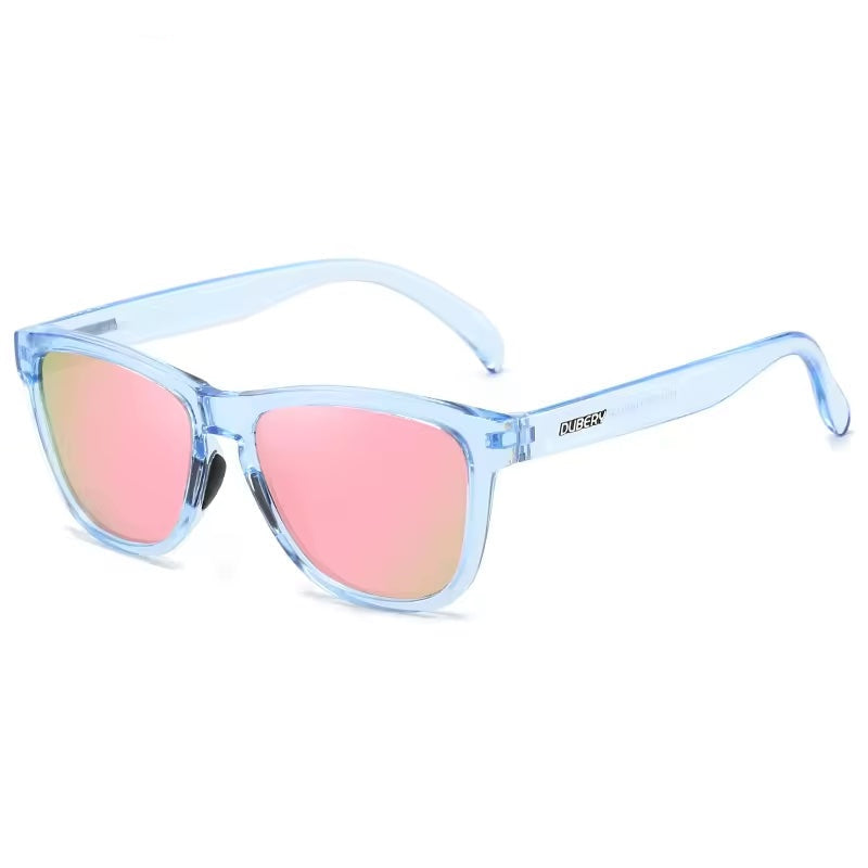 Polarised Sunglasses Clear Blue with Pink Lenses