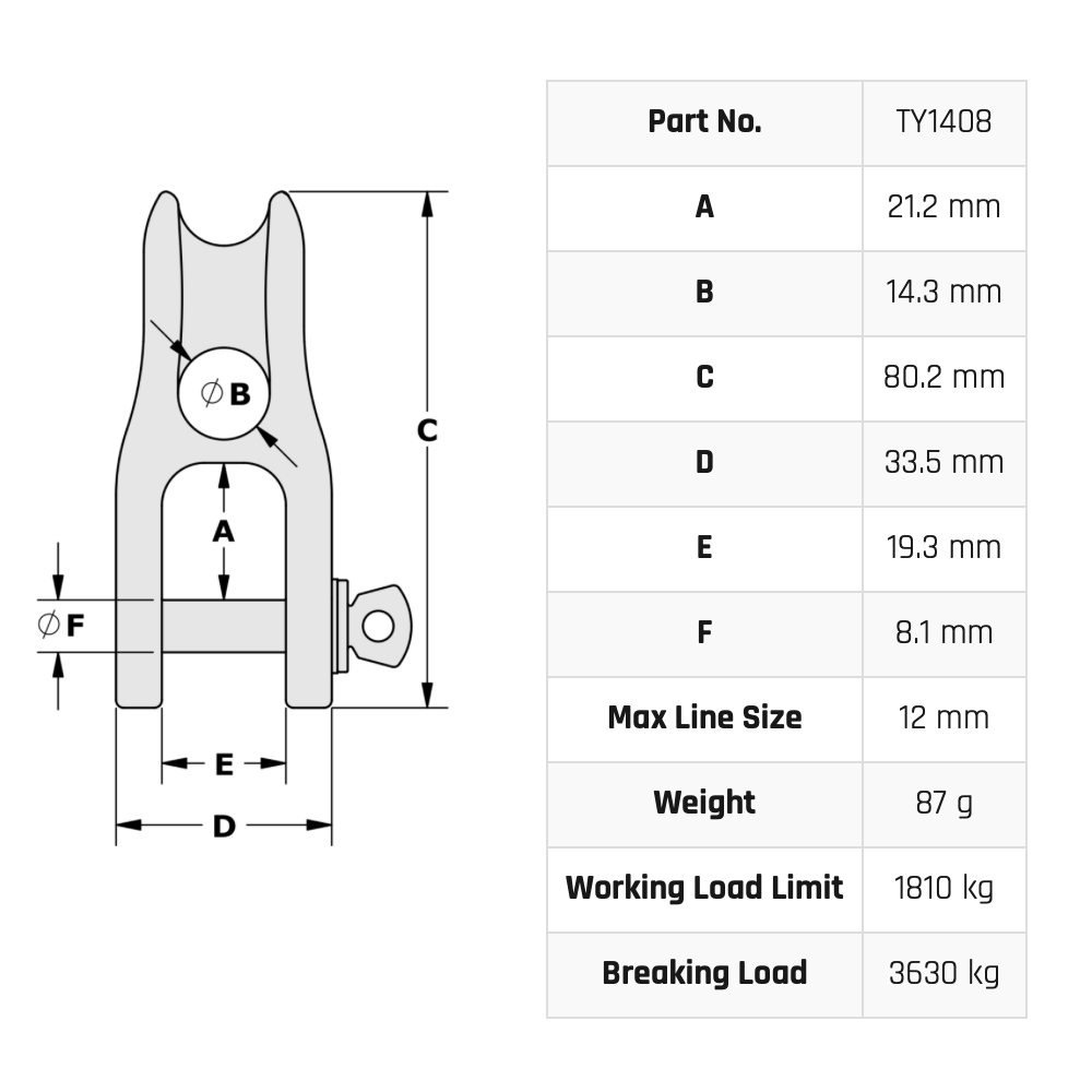 Tylaska H8 Fixed Thimble Halyard Shackle