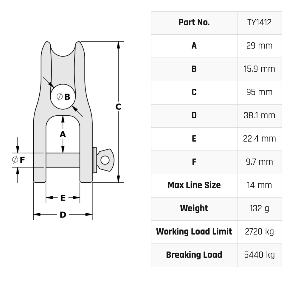 Tylaska H12 Fixed Thimble Halyard Shackle