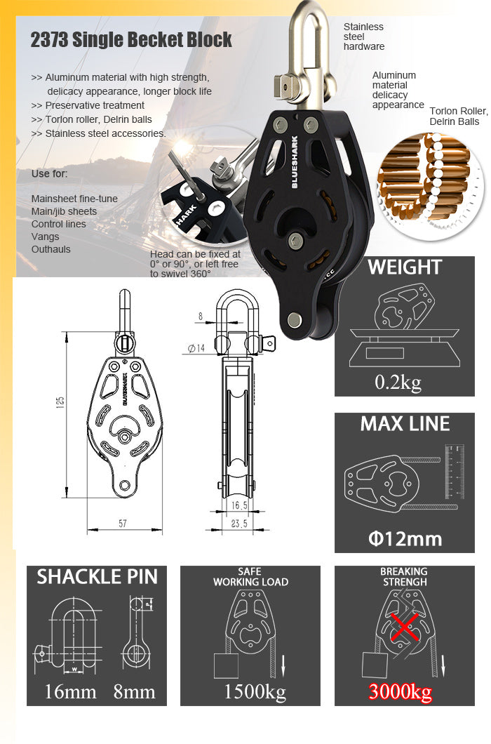 57mm Torlon Roller High Load Single Block with Becket