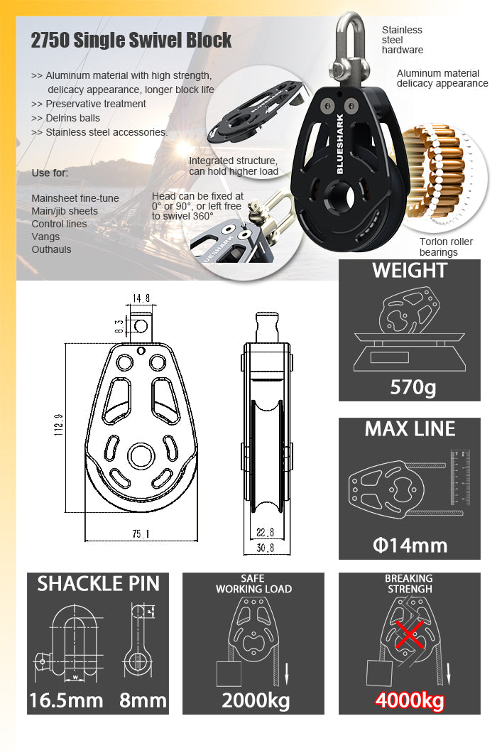 75mm Torlon Roller High Load Single Block