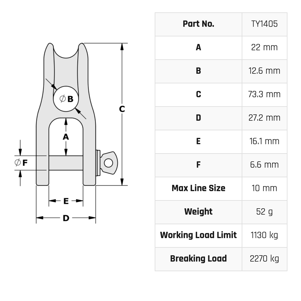 Tylaska H5 Fixed Thimble Halyard Shackle