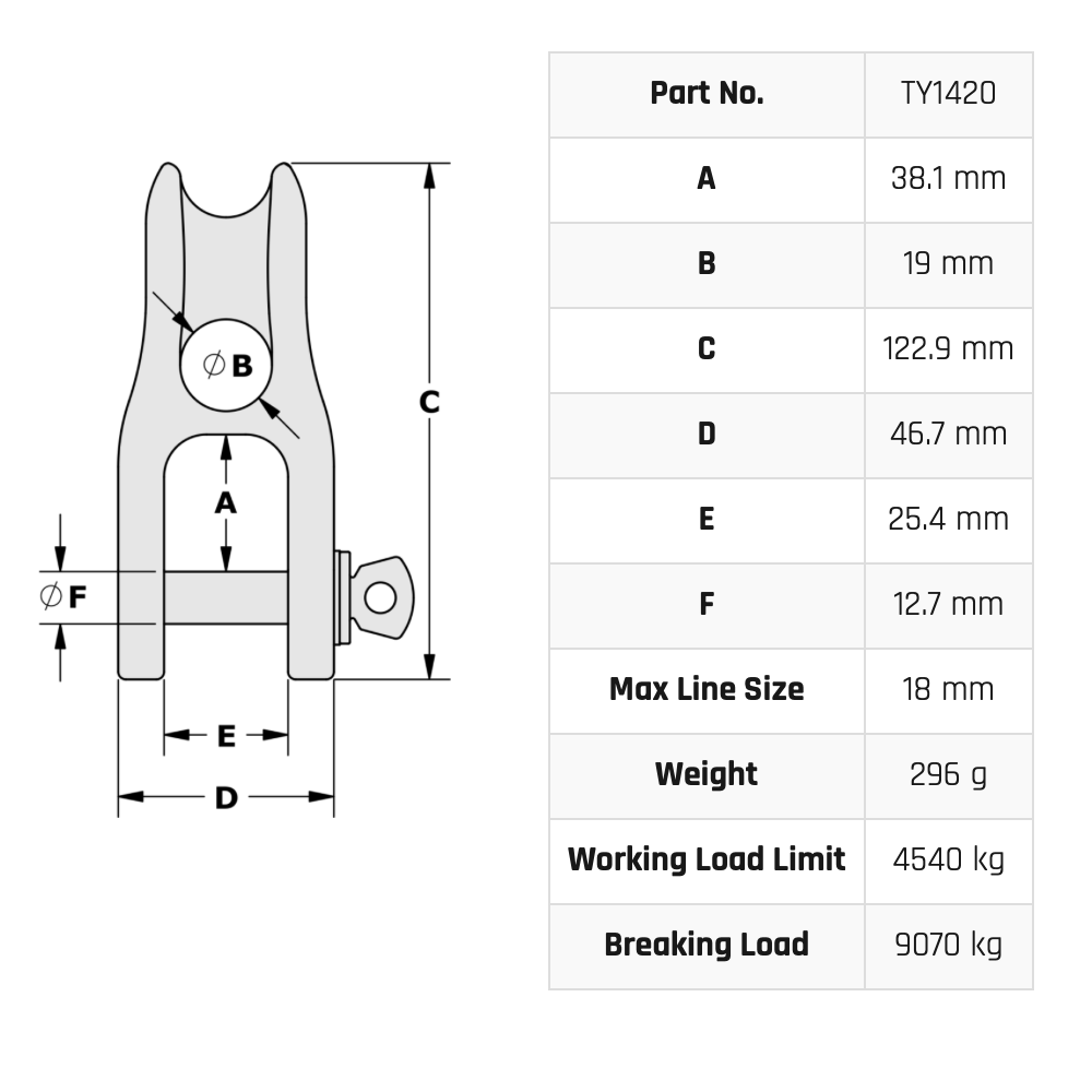 Tylaska H20 Fixed Thimble Halyard Shackle