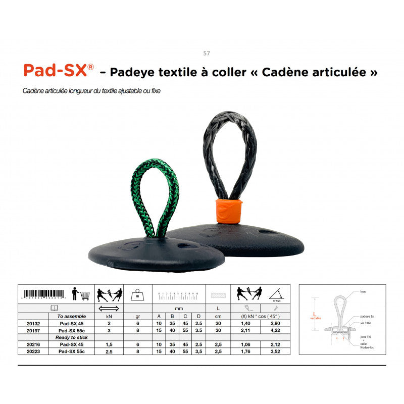 Nodus  Pad-SXc® | Stick-on textile padeye Dyneema® assembled